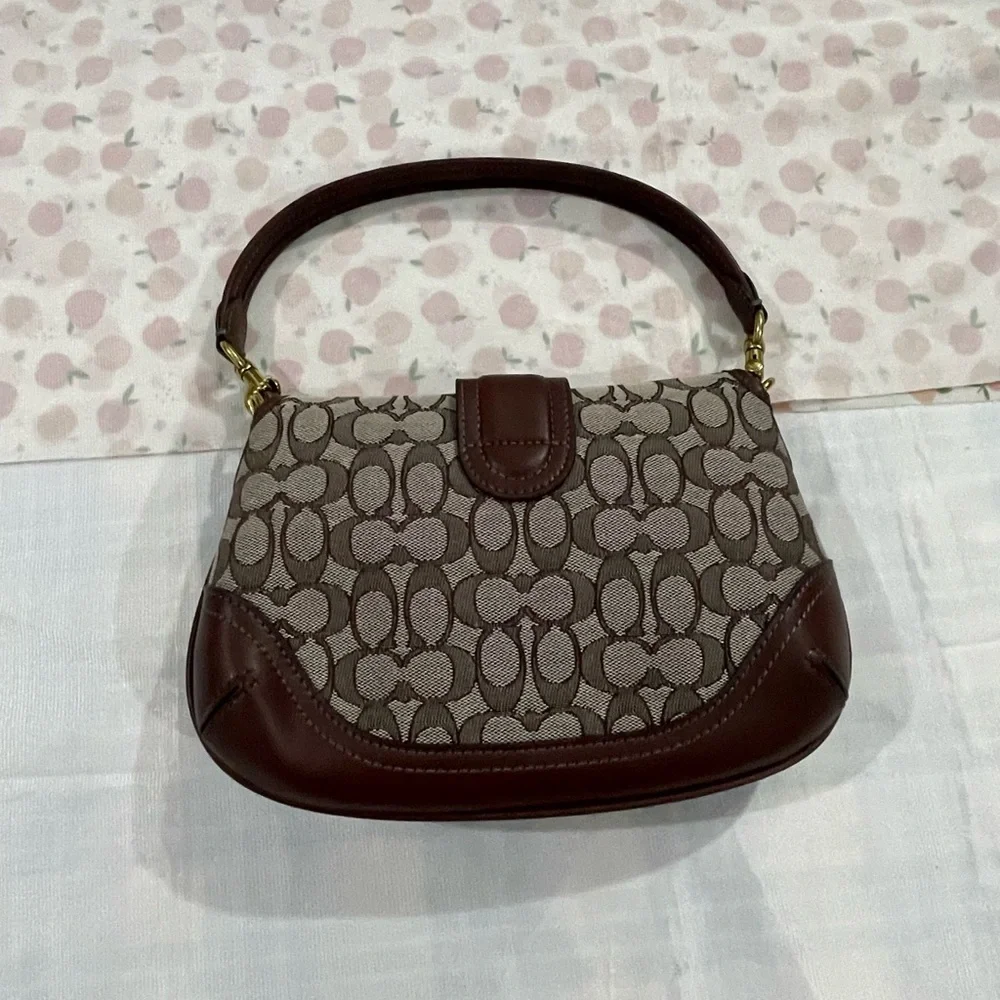 Coach Brown Signature Canvas Buckle Shoulder Bag